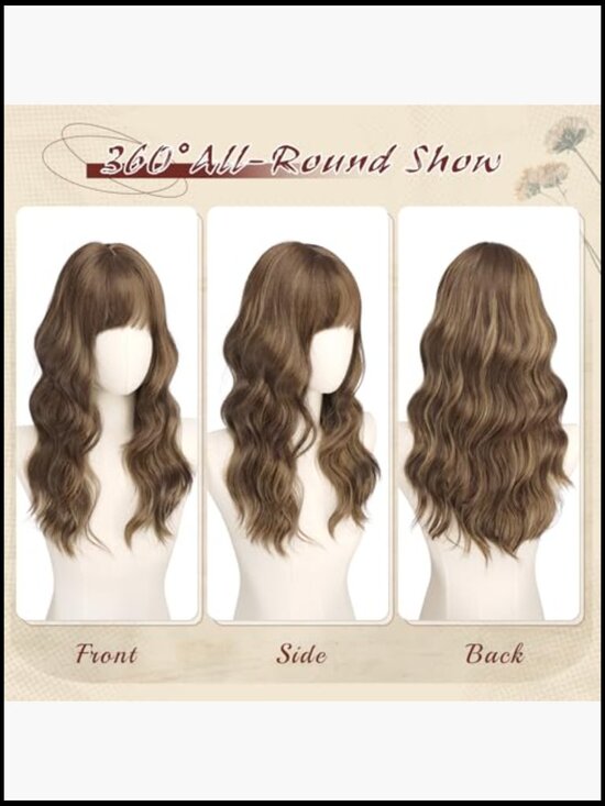 20 Inch Long Wavy Synthetic Wig with Bangs Heat Resistant Wigs for Women Daily main image 5